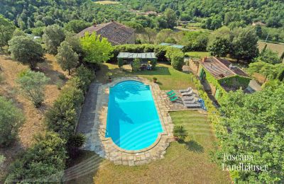 Landhuis te koop Arezzo, Toscane, RIF 2993 Blick auf Pool und Anwesen